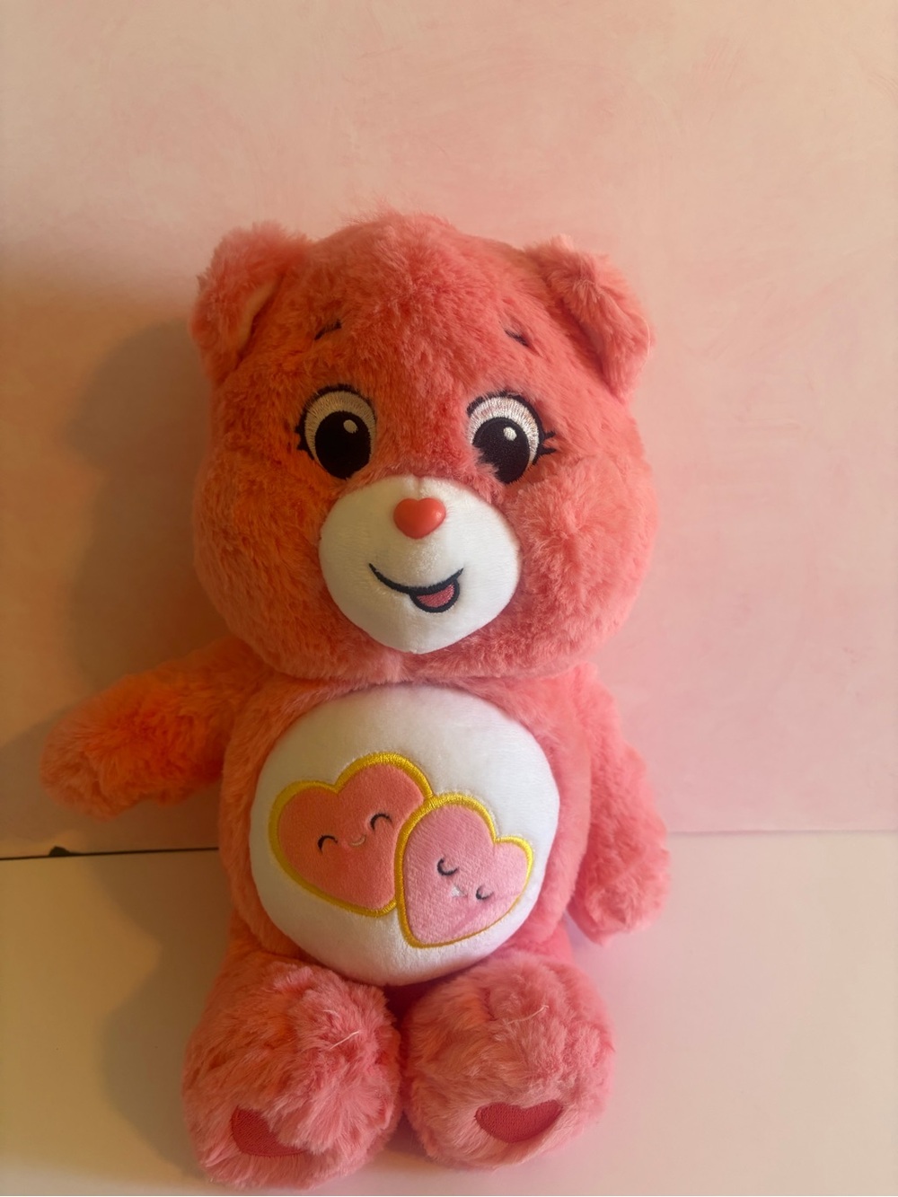 Care Bears Love a Lot Bear Plushie Pink With Double Hearts Embroidered Eyes